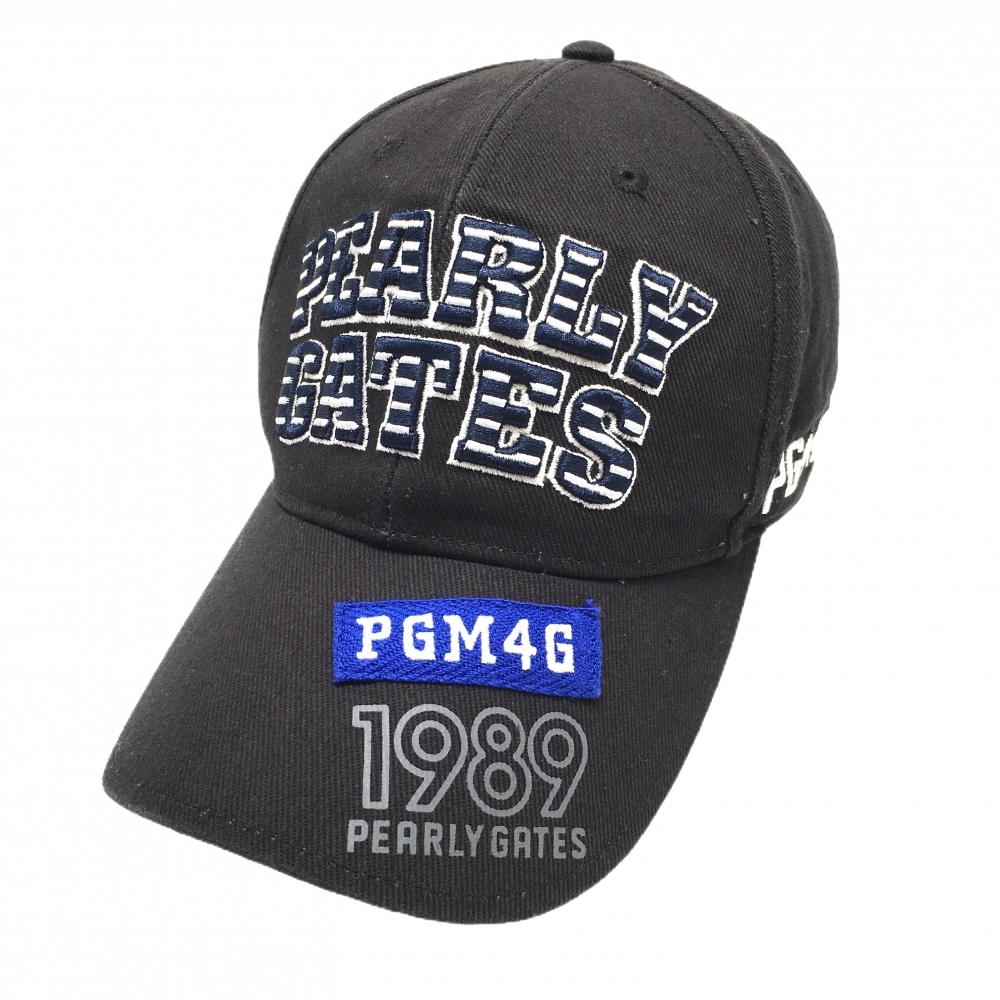 パーリーゲイツ キャップ 黒×ネイビー×白 フロントロゴボーダー 汗取りパッド付 FR   ゴルフウェア PEARLY GATES