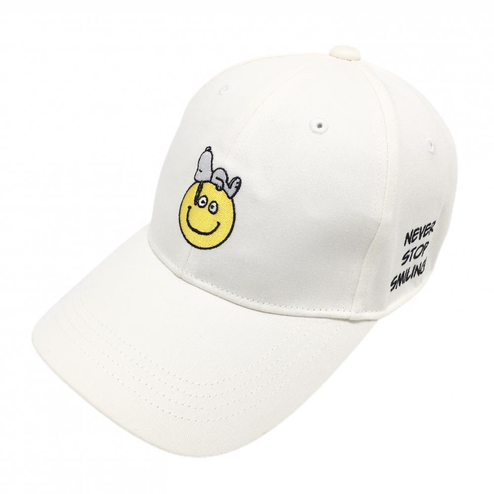 パーリーゲイツ×PEANUTS キャップ 白×イエロー スヌーピー スマイル  FR   ゴルフウェア PEARLY GATES