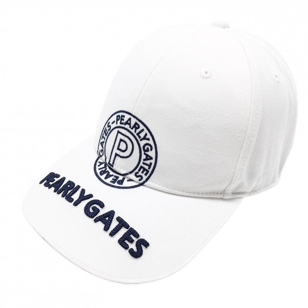 【美品】パーリーゲイツ キャップ 白×ネイビー つば縁ロゴ 汗取りパッド付 FR   ゴルフウェア PEARLY GATES