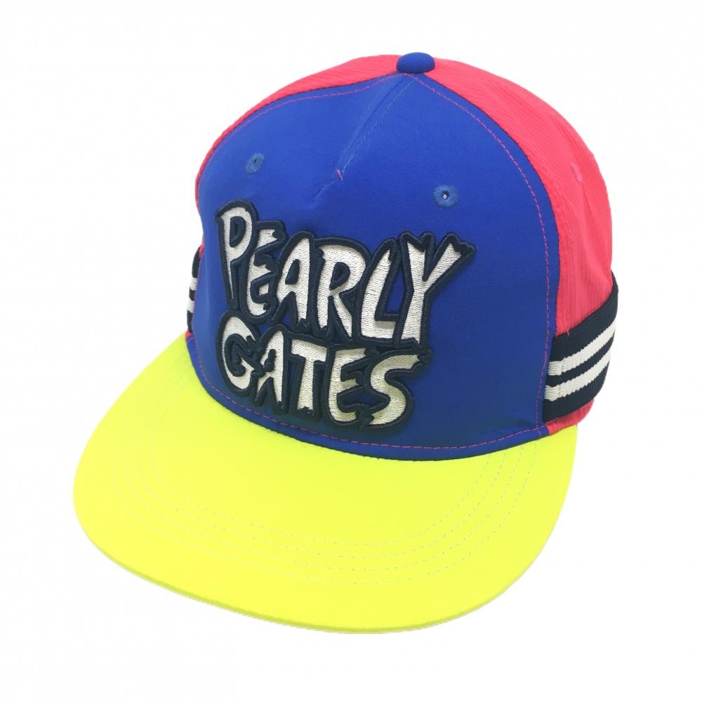 【超美品】パーリーゲイツ フラットキャップ ピンク×ブルー×ライトグリーン ロゴ刺しゅう  FR   ゴルフウェア PEARLY GATES
