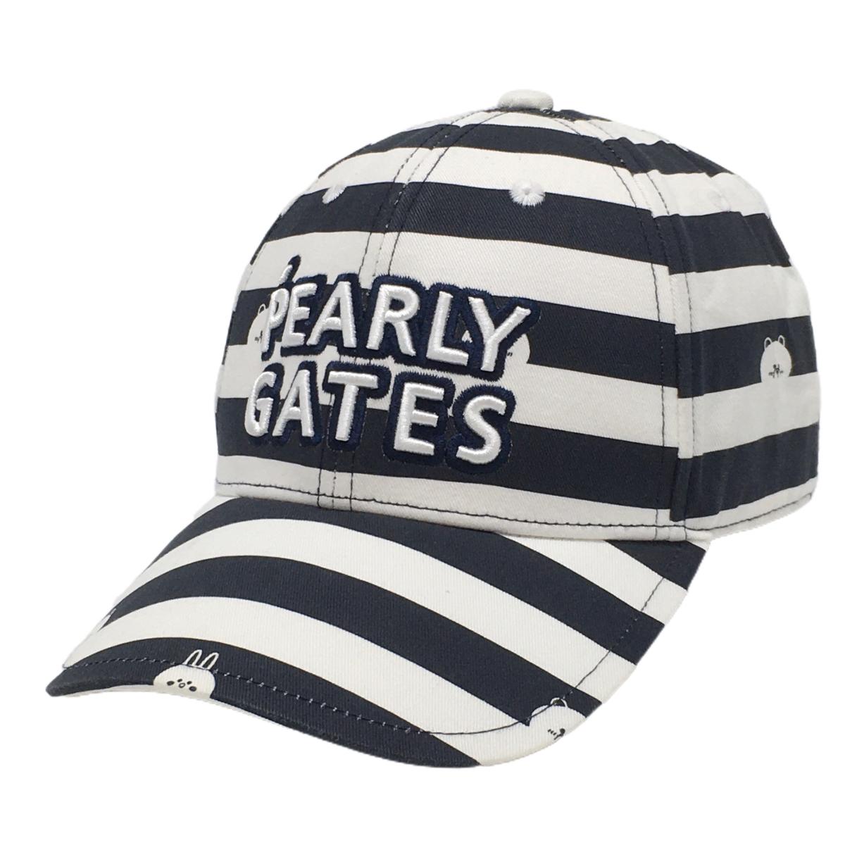 【美品】パーリーゲイツ×LINE FRIENDS キャップ 白×ネイビー ボーダー ラインフレンズ FR   ゴルフウェア PEARLY GATES