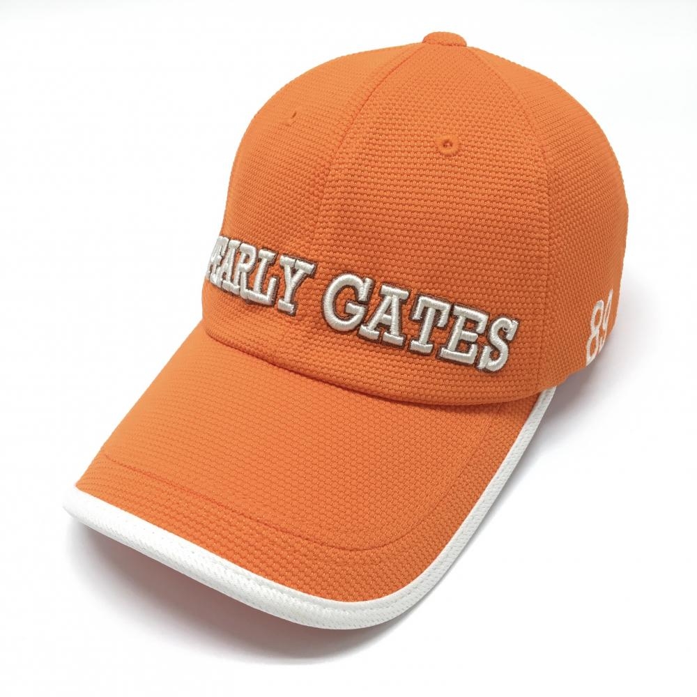 【超美品】パーリーゲイツ キャップ オレンジ×アイボリー 立体ロゴ刺しゅう  S   ゴルフウェア PEARLY GATES