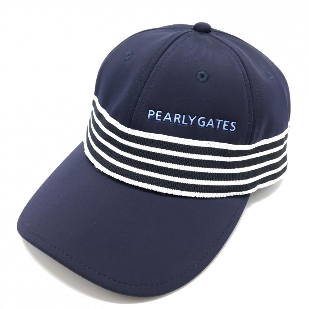 【新品】パーリーゲイツ キャップ ネイビー×白 ライン ナイロン混 FR   ゴルフウェア PEARLY GATES