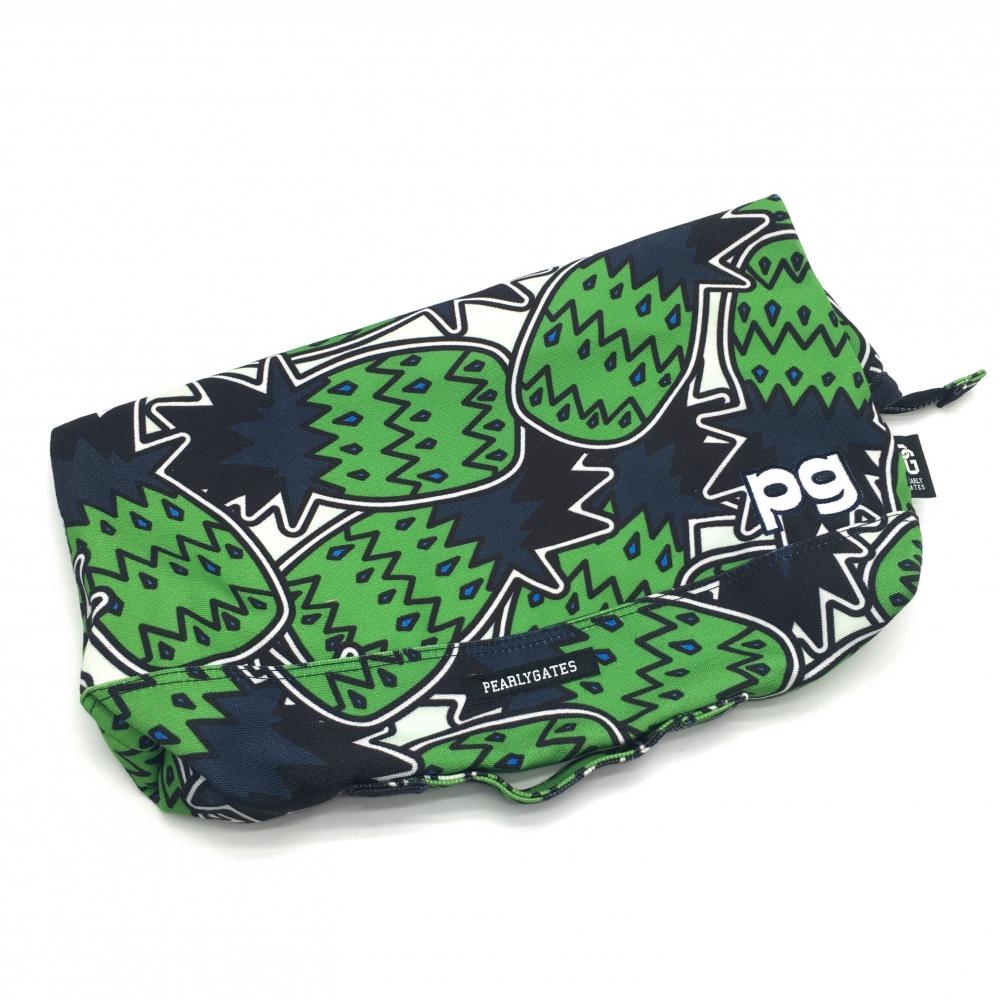 【超美品】パーリーゲイツ クラッチバッグ グリーン×ネイビー パイナップル柄 内ポケット付ゴルフ PEARLY GATES