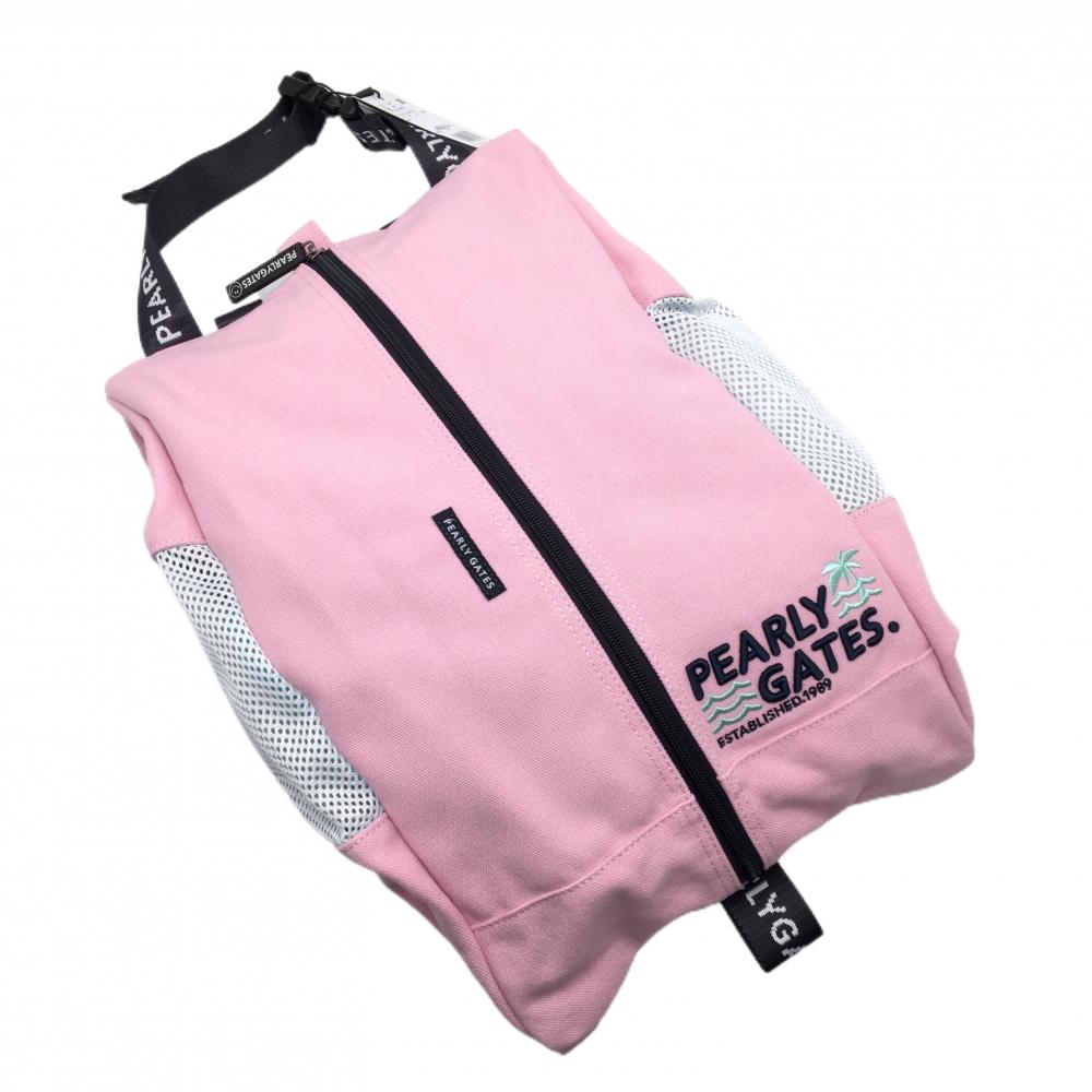 【新品】パーリーゲイツ シューズケース ピンク×黒 一部メッシュ ロゴ刺しゅう ゴルフ PEARLY GATES