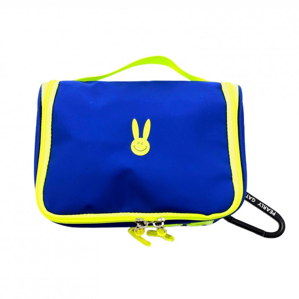 【超美品】パーリーゲイツ ポーチ ブルー×蛍光イエロー カラビナ付 内側複数ポケット ゴルフ PEARLY GATES