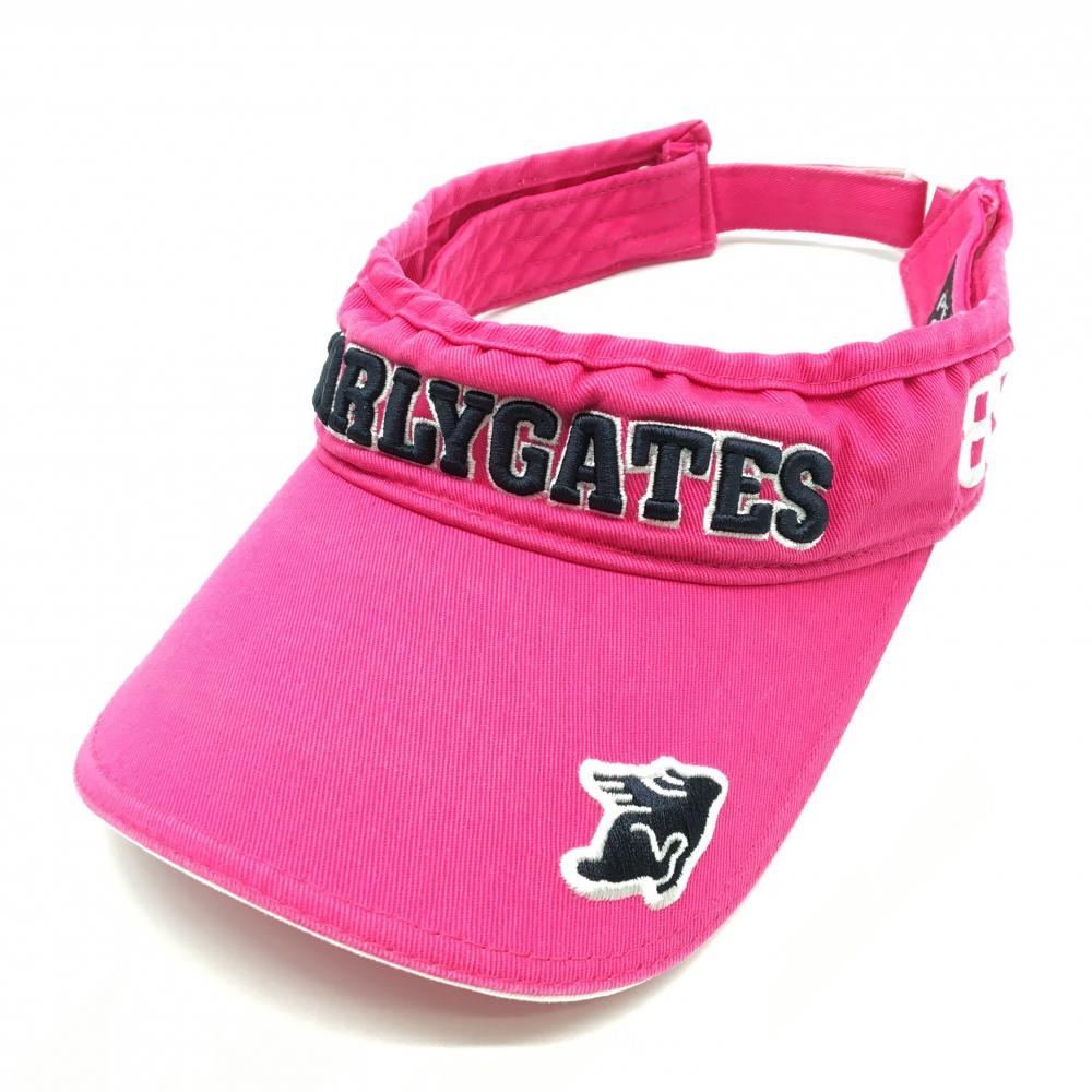 パーリーゲイツ サンバイザー ピンク×ダークネイビー ニコちゃん スマイル コットン100％  ゴルフウェア PEARLY GATES