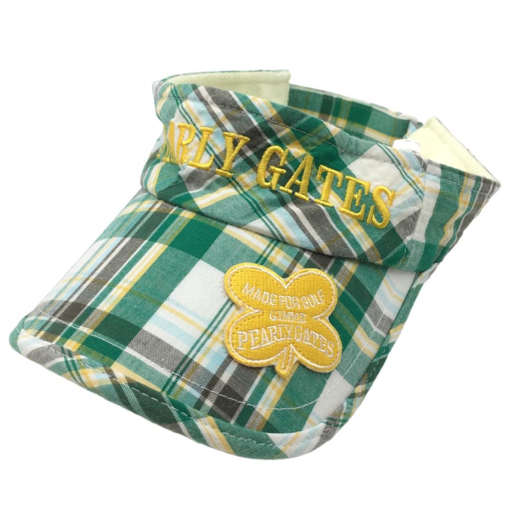 【美品】パーリーゲイツ サンバイザー グリーン×イエロー チェック  ゴルフウェア PEARLY GATES