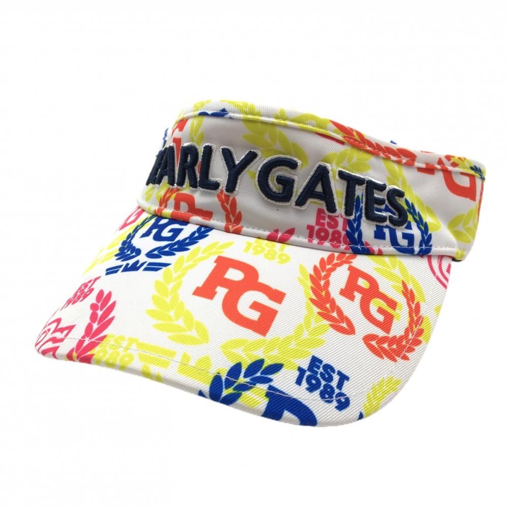 【美品】パーリーゲイツ サンバイザー 白×マルチカラー 総柄  表記なし  ゴルフウェア PEARLY GATES