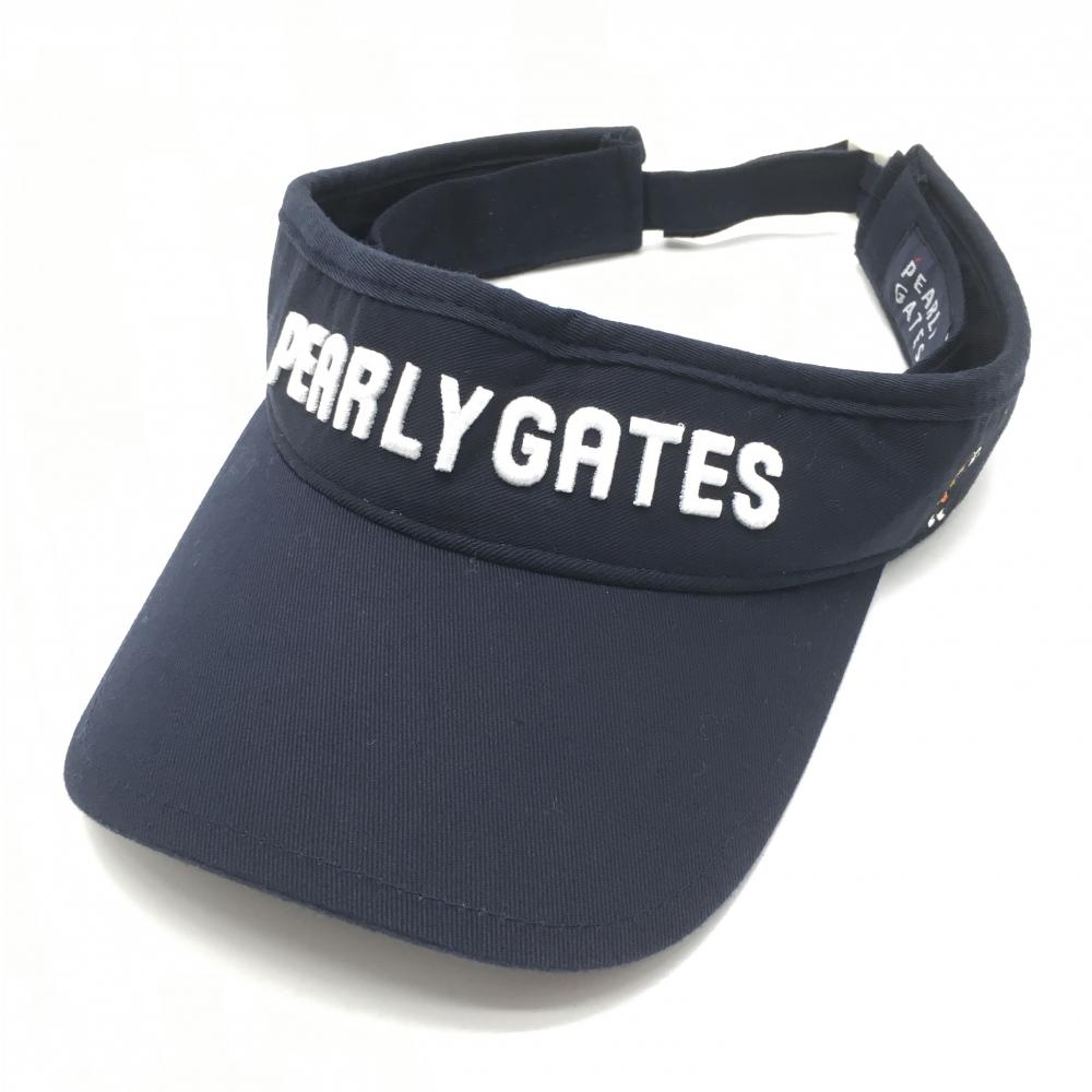 【美品】パーリーゲイツ サンバイザー ネイビー×白 ホットドッグ刺しゅう  FR  ゴルフウェア PEARLY GATES