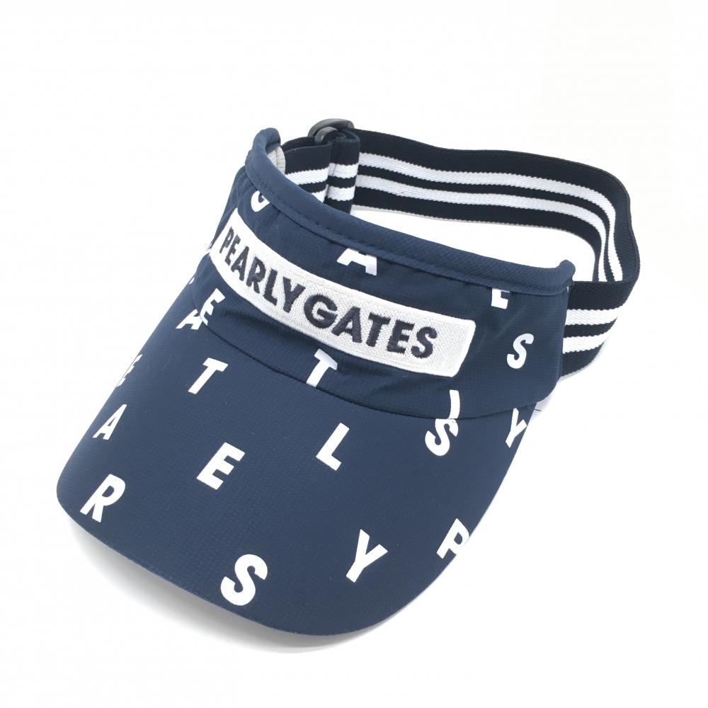 【超美品】パーリーゲイツ サンバイザー ネイビー×白 ロゴ総柄 ロゴ刺しゅう FR  ゴルフウェア PEARLY GATES