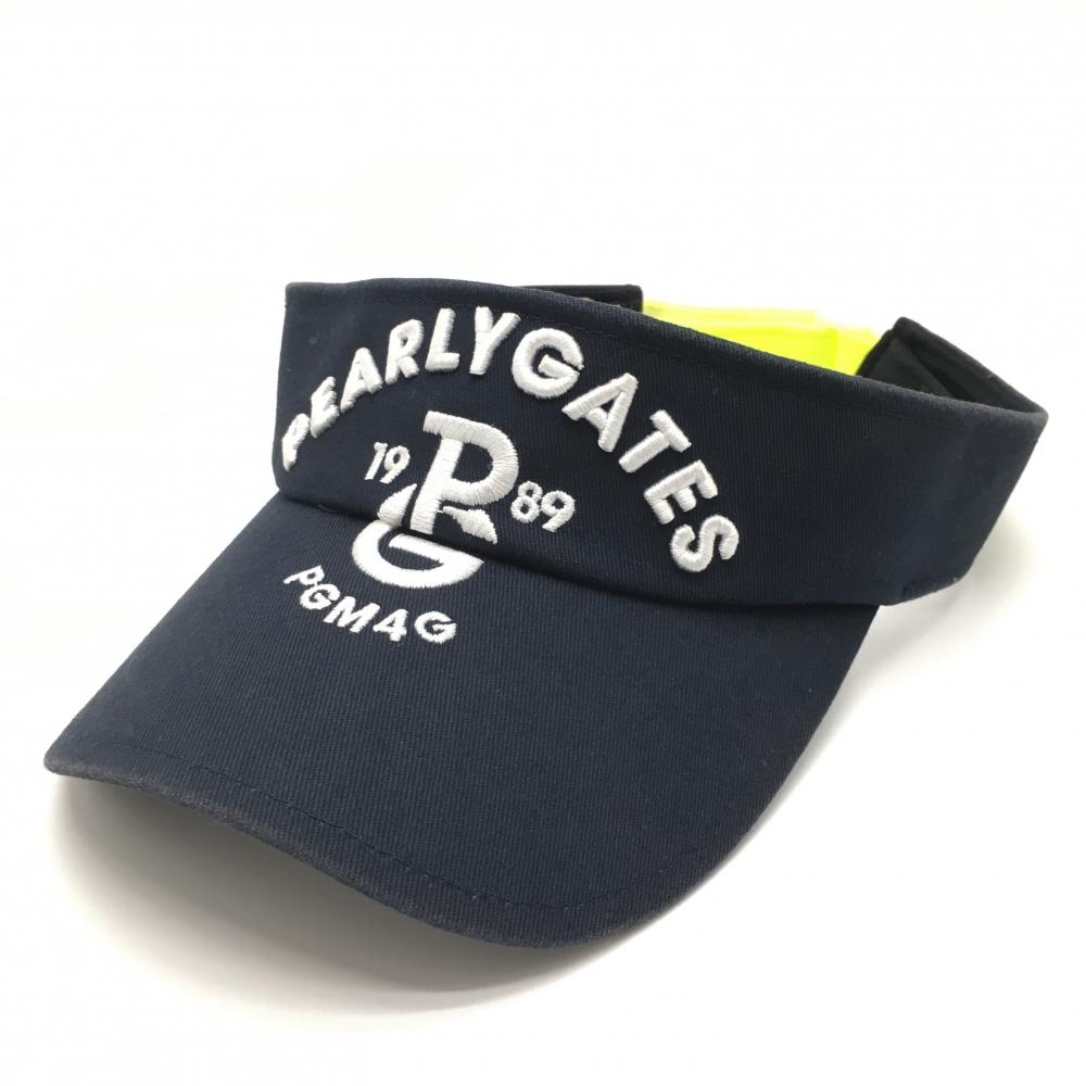 パーリーゲイツ サンバイザー ネイビー×白×蛍光イエロー 立体ロゴ刺しゅう FR  ゴルフウェア PEARLY GATES