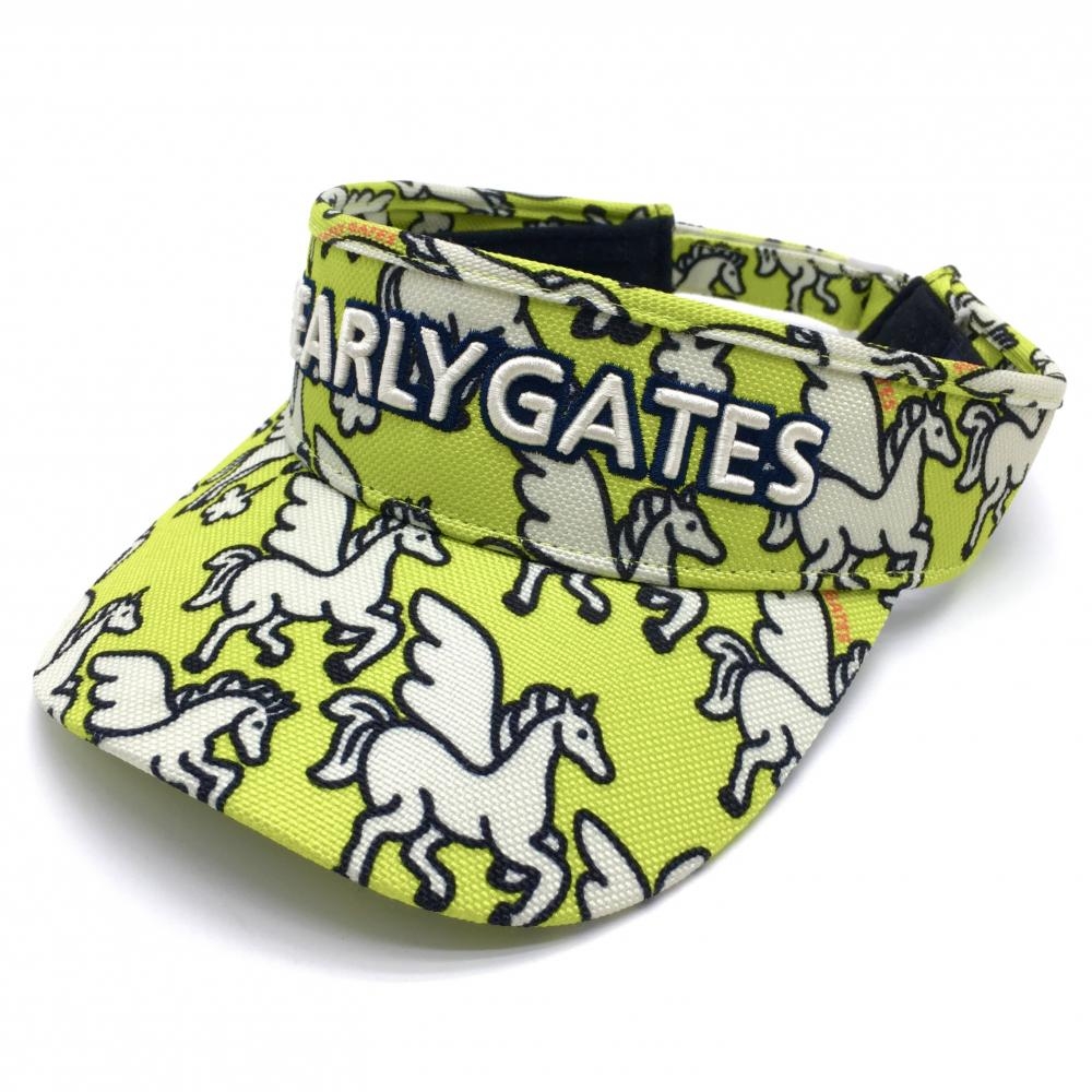 【超美品】パーリーゲイツ サンバイザー イエロー×白 ペガサス柄  FR  ゴルフウェア PEARLY GATES