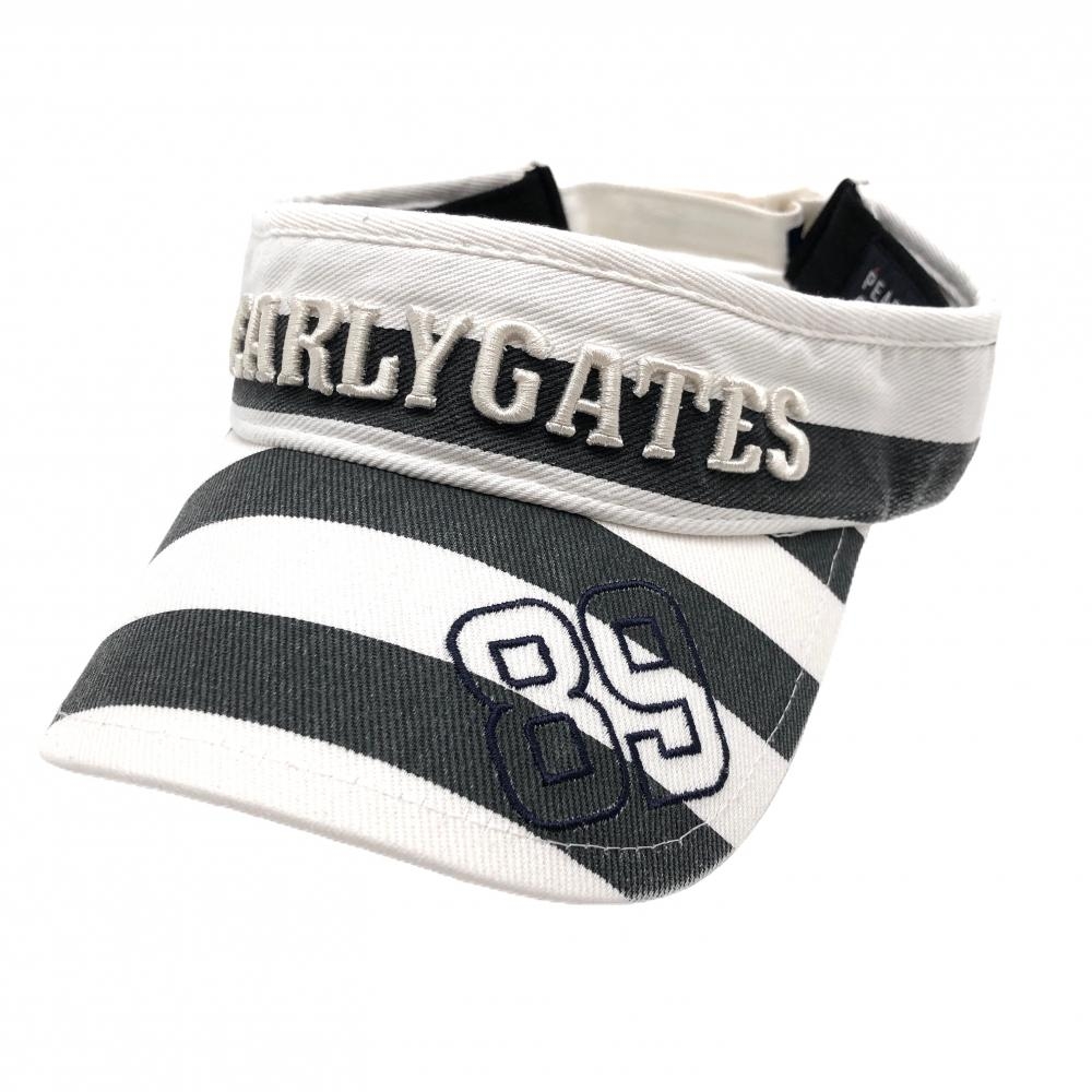 パーリーゲイツ サンバイザー 白×グレー ボーダー ロゴ刺しゅう FREE  ゴルフウェア PEARLY GATES