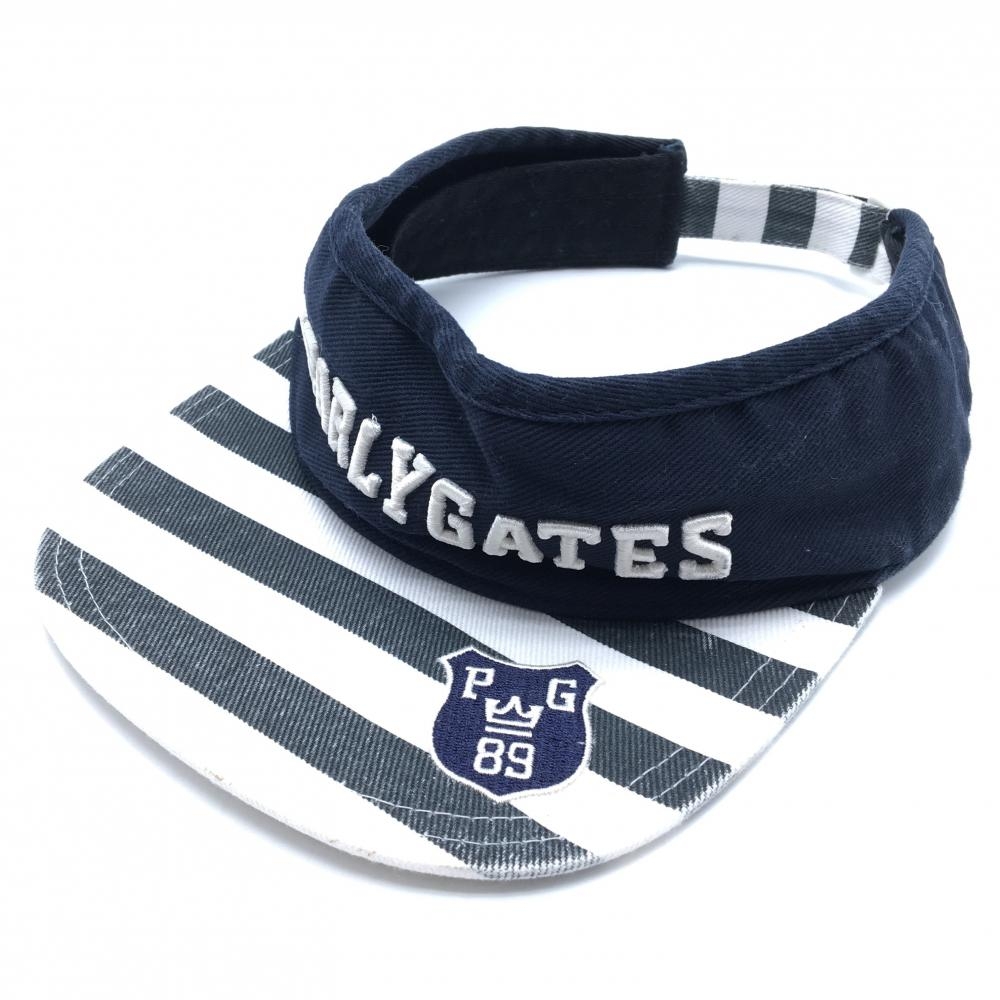 パーリーゲイツ サンバイザー ネイビー×白×グレー つばボーダー  FR  ゴルフウェア PEARLY GATES