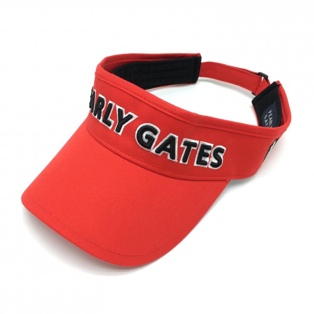 【超美品】パーリーゲイツ サンバイザー レッド×黒 立体ロゴ刺しゅう FR  ゴルフウェア PEARLY GATES
