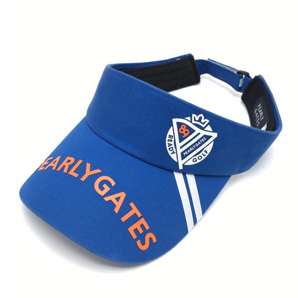 【超美品】パーリーゲイツ サンバイザー ブルー×オレンジ つばロゴプリント 30周年 FR  ゴルフウェア PEARLY GATES