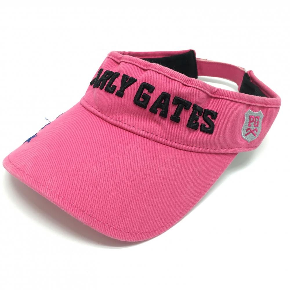 【美品】パーリーゲイツ サンバイザー ピンク×黒 星刺しゅう コットン100％  FR  ゴルフウェア PEARLY GATES