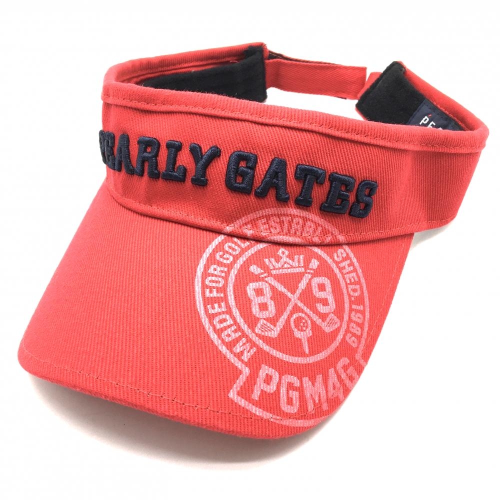 【超美品】パーリーゲイツ サンバイザー レッド×ネイビー 立体ロゴ刺しゅう 汗取りパット FR  ゴルフウェア PEARLY GATES