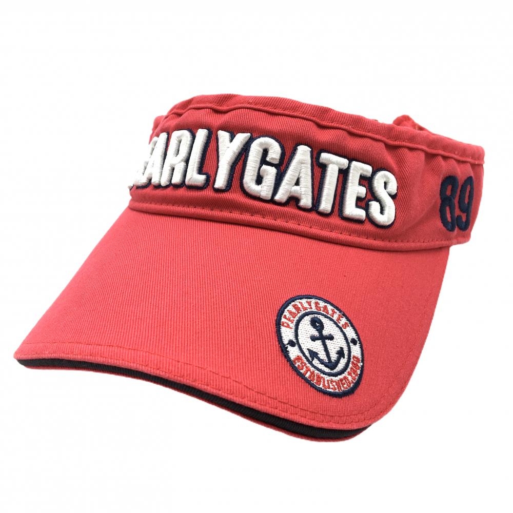 【美品】パーリーゲイツ サンバイザー レッド×白 立体ロゴ刺しゅう FR  ゴルフウェア PEARLY GATES