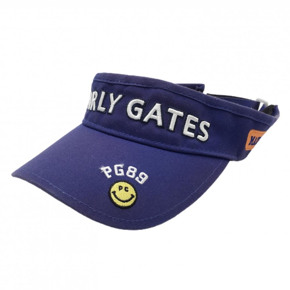 パーリーゲイツ サンバイザー パープル系×白 ニコちゃん スマイル  表記なし  ゴルフウェア PEARLY GATES