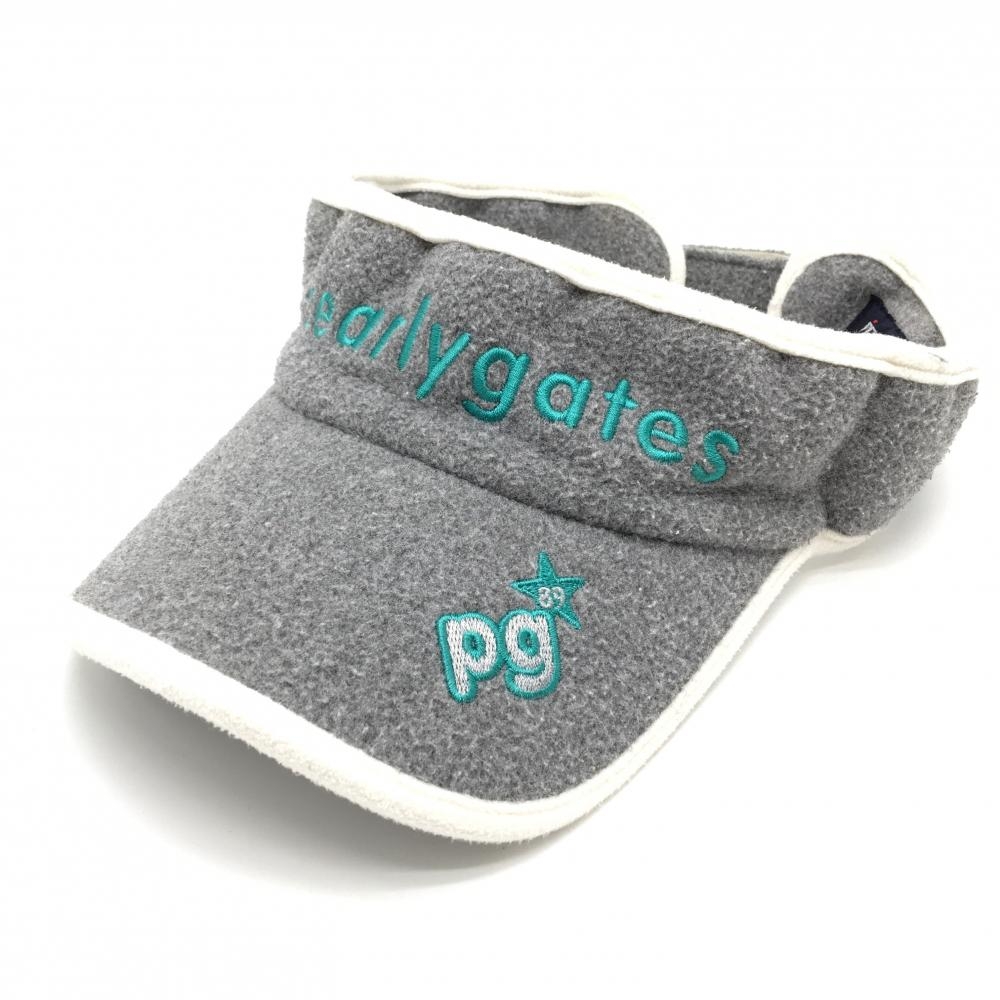 パーリーゲイツ サンバイザー グレー×グリーン系×白 起毛 ロゴ刺しゅう S  ゴルフウェア PEARLY GATES