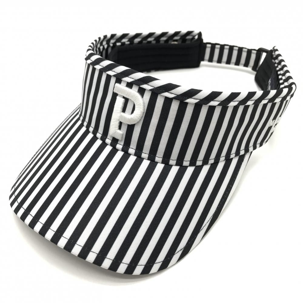 【美品】パーリーゲイツ サンバイザー 黒×白 ストライプ   ゴルフウェア PEARLY GATES