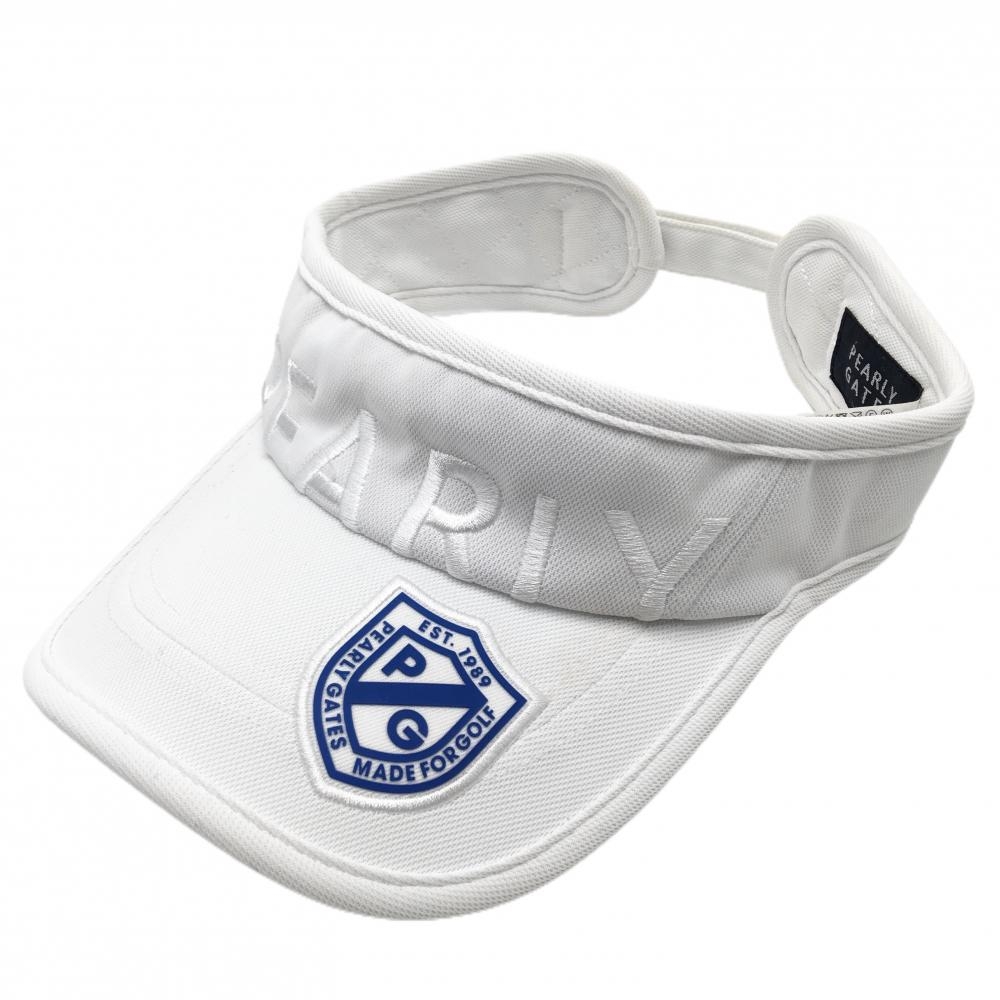 パーリーゲイツ サンバイザー 白×ブルー ロゴ刺しゅう FR  ゴルフウェア PEARLY GATES