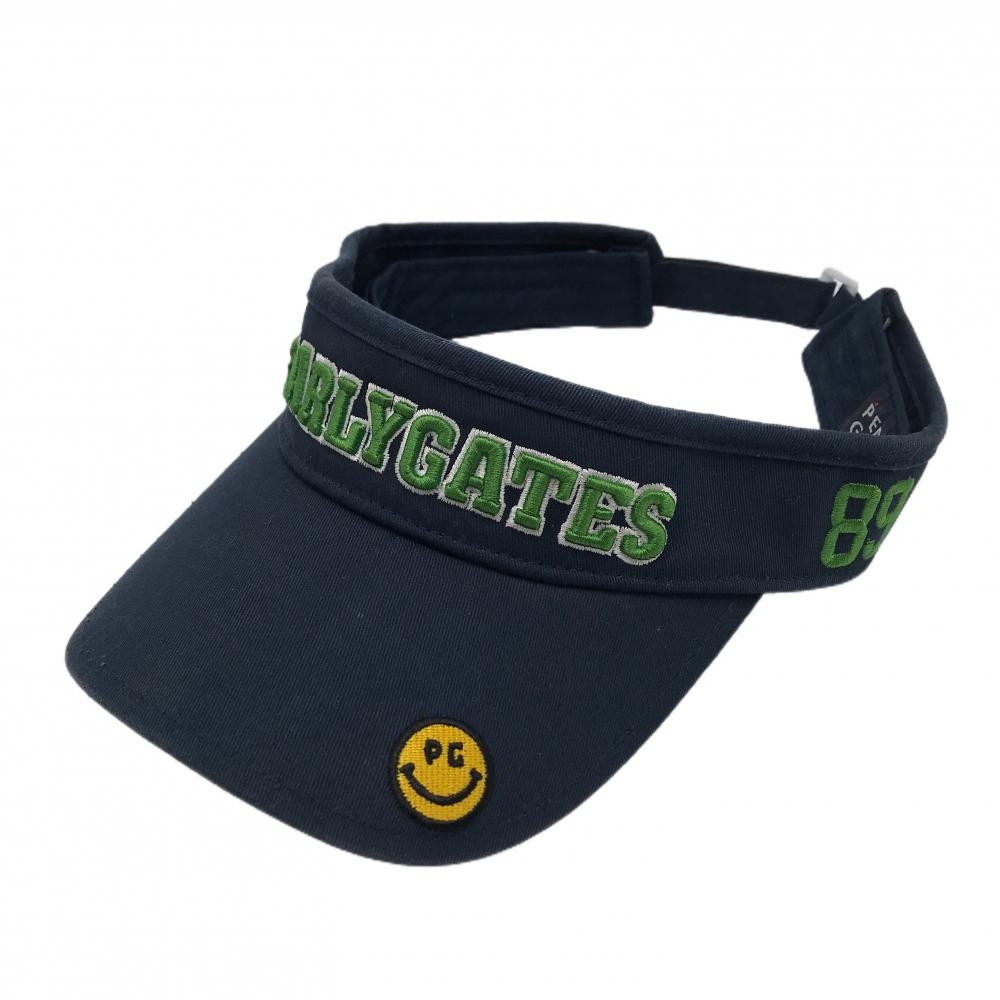 パーリーゲイツ サンバイザー ネイビー×グリーン 立体ロゴ ニコちゃん スマイル FR  ゴルフウェア PEARLY GATES