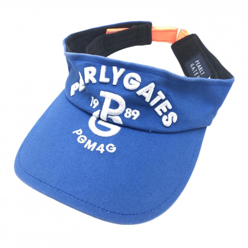 パーリーゲイツ サンバイザー ブルー×白 ロゴ刺しゅう 30周年 汗取りテープ付き  ゴルフウェア PEARLY GATES
