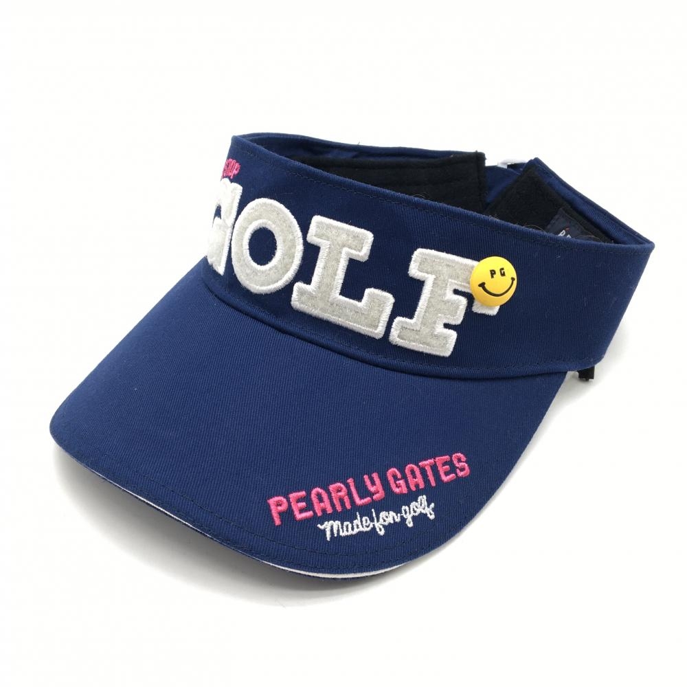 【新品】パーリーゲイツ サンバイザー ネイビー×白 ニコちゃん着脱可 汗取りパッド FR  ゴルフウェア PEARLY GATES