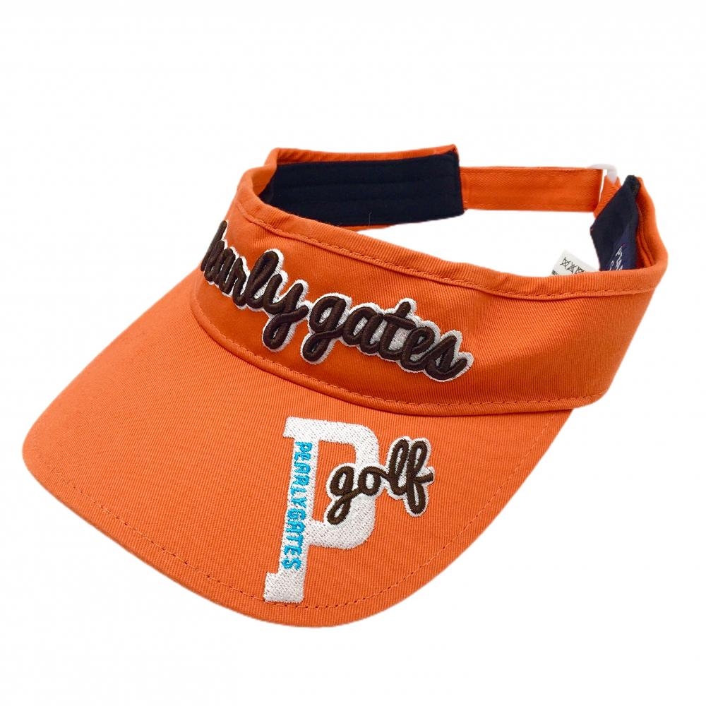 【美品】パーリーゲイツ サンバイザー オレンジ×黒 ロゴ立体ロゴ刺しゅう 汗取りパッド FR  ゴルフウェア PEARLY GATES