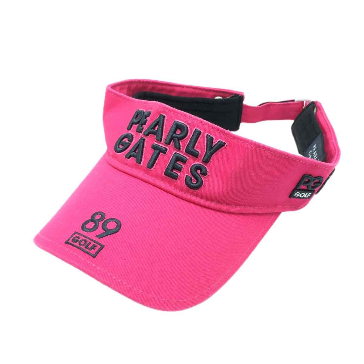 【超美品】パーリーゲイツ サンバイザー ピンク×ネイビー 立体ロゴ ニコちゃん スマイル  FR  ゴルフウェア PEARLY GATES