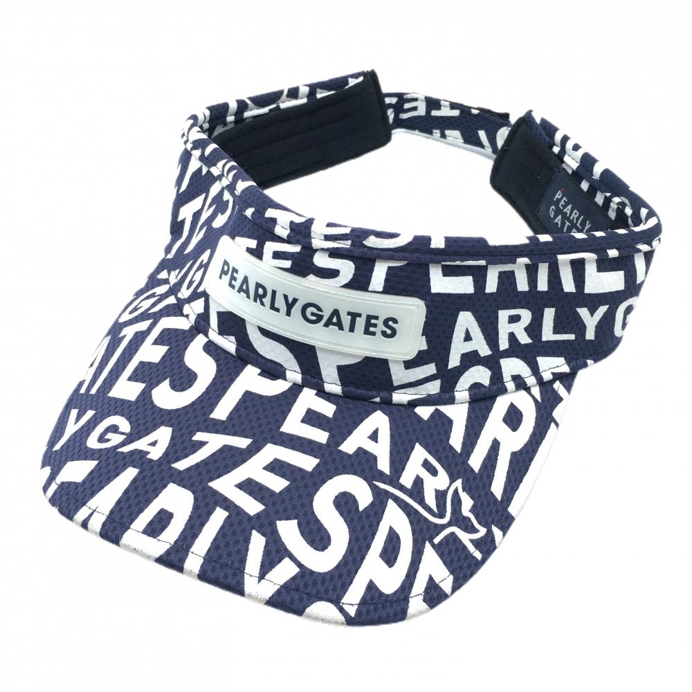パーリーゲイツ サンバイザー ネイビー×白 ロゴ総柄 汗取りパッド付 FR   ゴルフウェア PEARLY GATES
