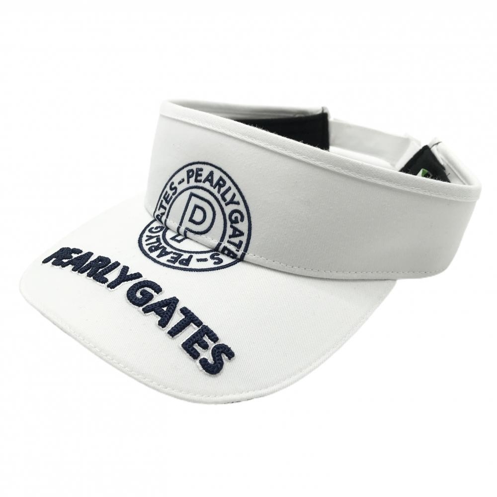 【美品】パーリーゲイツ サンバイザー 白×ネイビー 立体ロゴ 汗取りパッド付 FR   ゴルフウェア PEARLY GATES