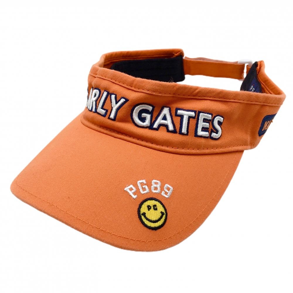 パーリーゲイツ サンバイザー オレンジ×白 立体ロゴ ニコちゃん スマイル 汗取りパッド付  FR   ゴルフウェア PEARLY GATES
