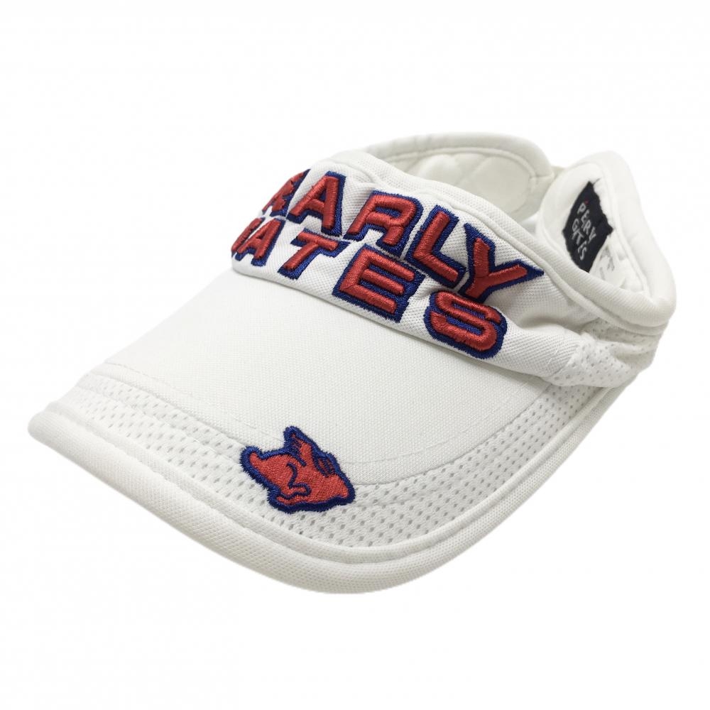 【美品】パーリーゲイツ サンバイザー 白×レッド 立体ロゴ FR   ゴルフウェア PEARLY GATES