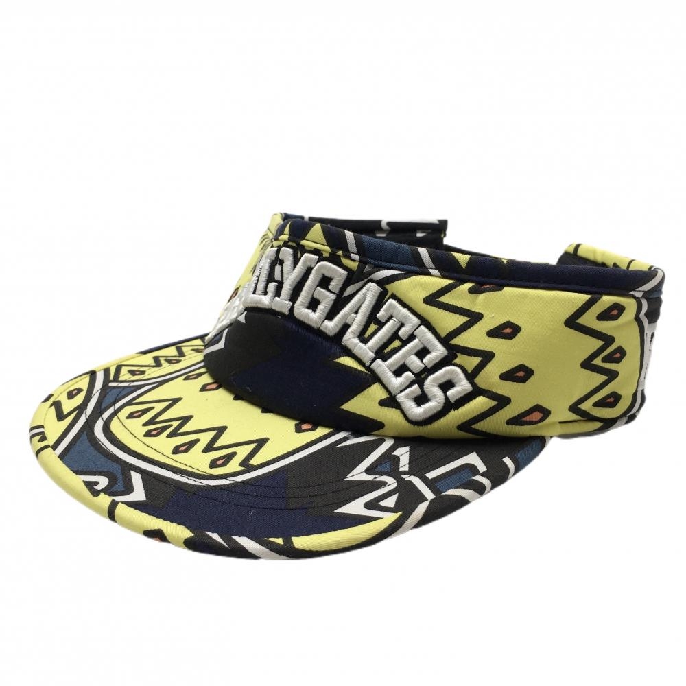 パーリーゲイツ フラットサンバイザー イエロー×ネイビー 総柄  FR   ゴルフウェア PEARLY GATES