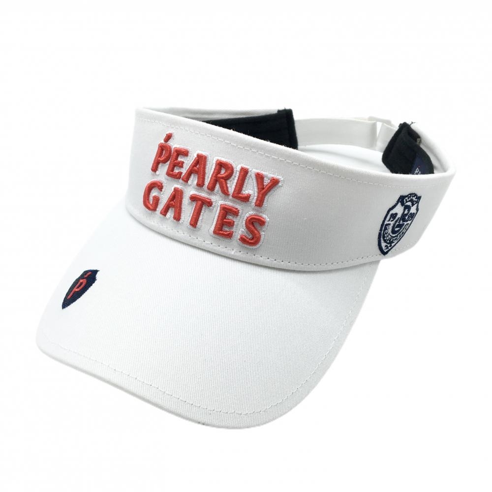 【超美品】パーリーゲイツ サンバイザー 白×レッド 汗取りパッド付 立体ロゴ FR   ゴルフウェア PEARLY GATES