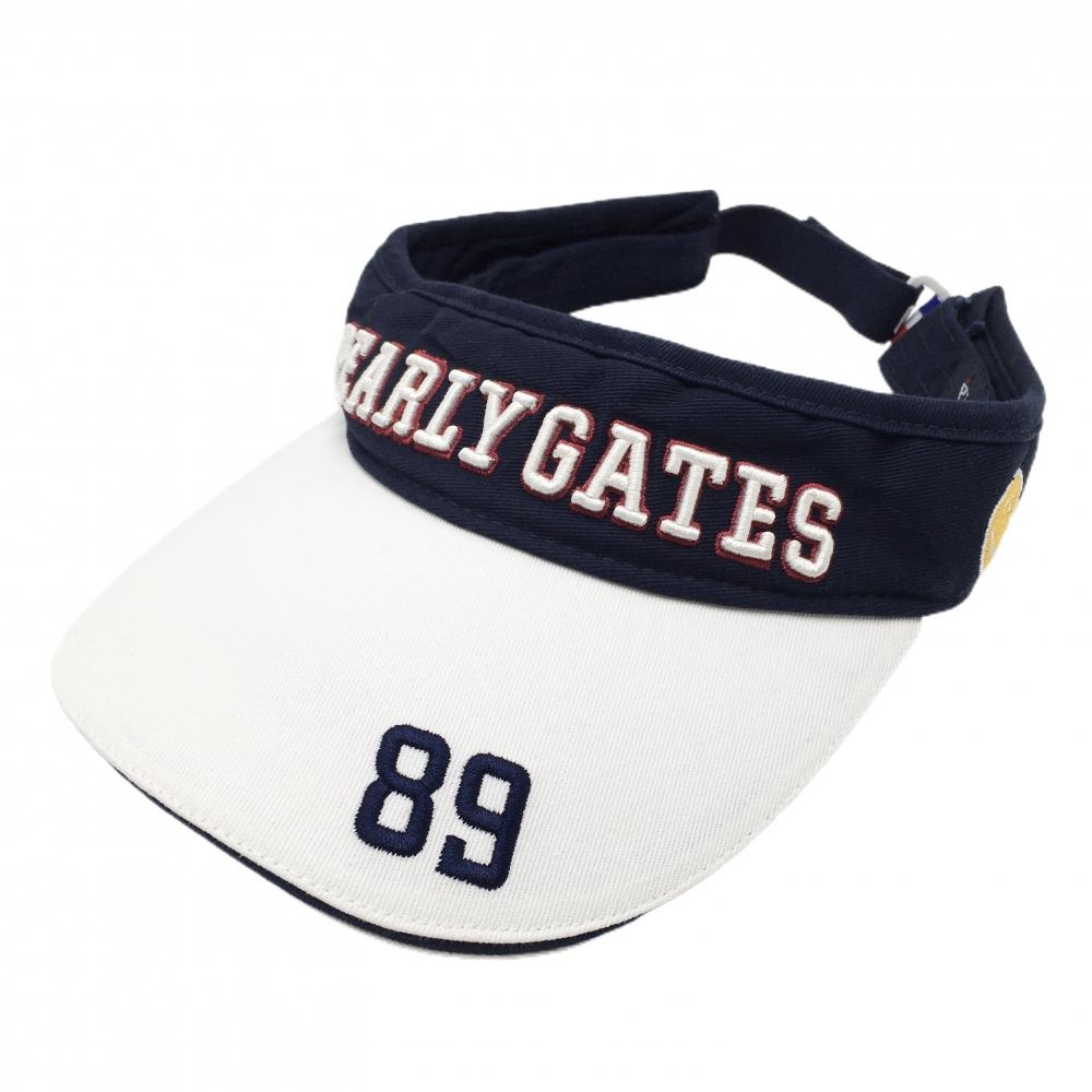 【美品】パーリーゲイツ サンバイザー ネイビー×白 立体ロゴ FR   ゴルフウェア PEARLY GATES
