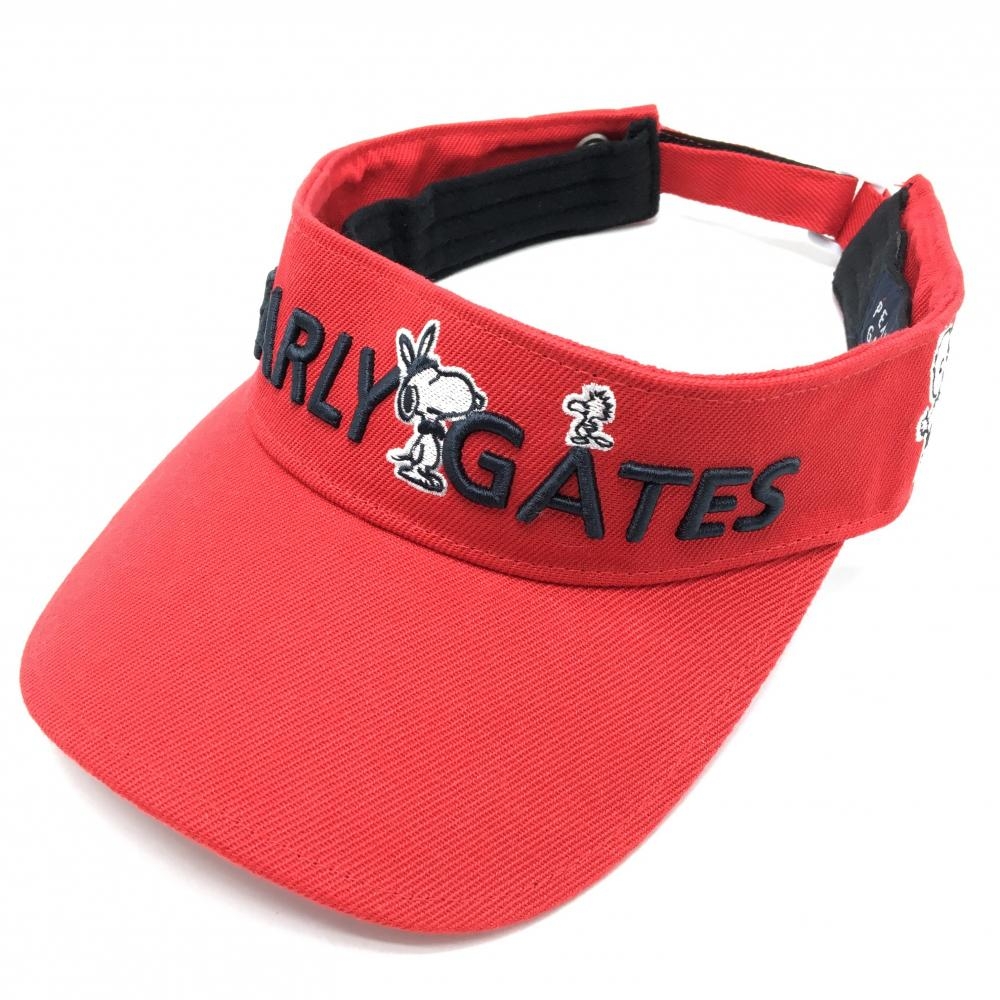 【美品】パーリーゲイツ×PEANUTS サンバイザー レッド スヌーピー刺しゅう  FR   ゴルフウェア PEARLY GATES