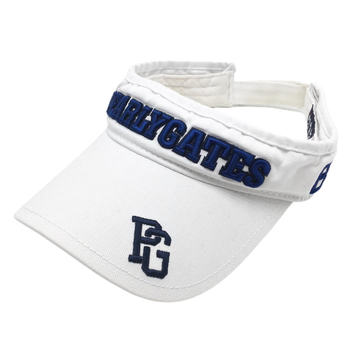 パーリーゲイツ サンバイザー 白×ネイビー 立体ロゴ  FR   ゴルフウェア PEARLY GATES