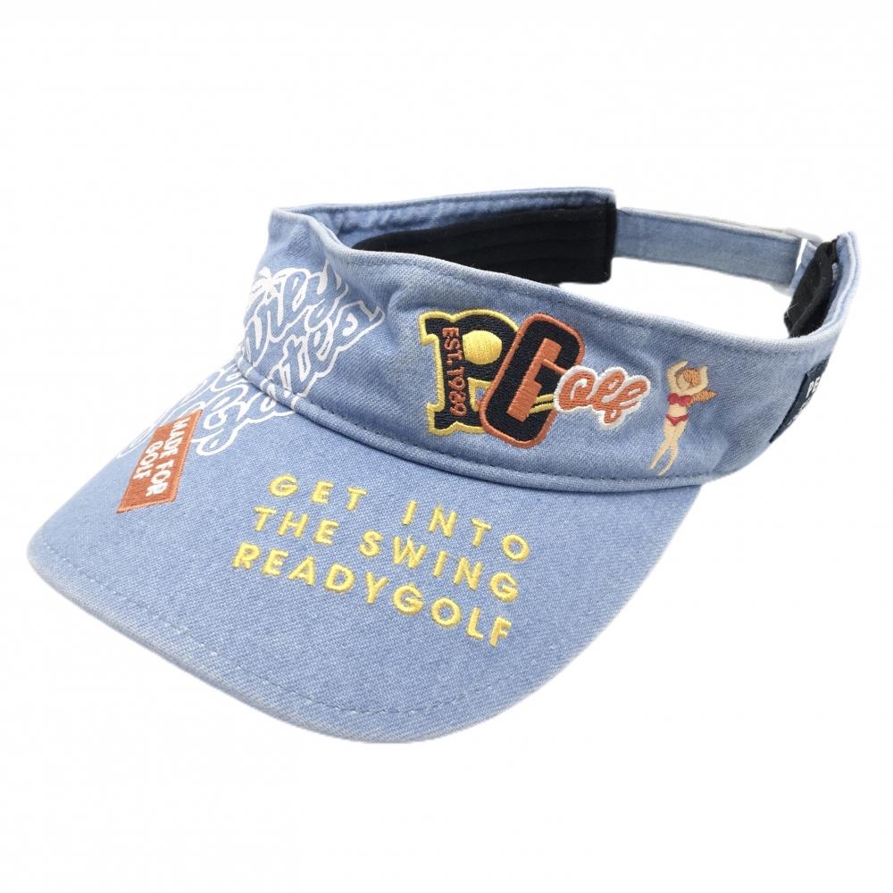 【美品】パーリーゲイツ サンバイザー ライトブルー×イエロー ロゴ 汗取りパッド付 FR   ゴルフウェア PEARLY GATES