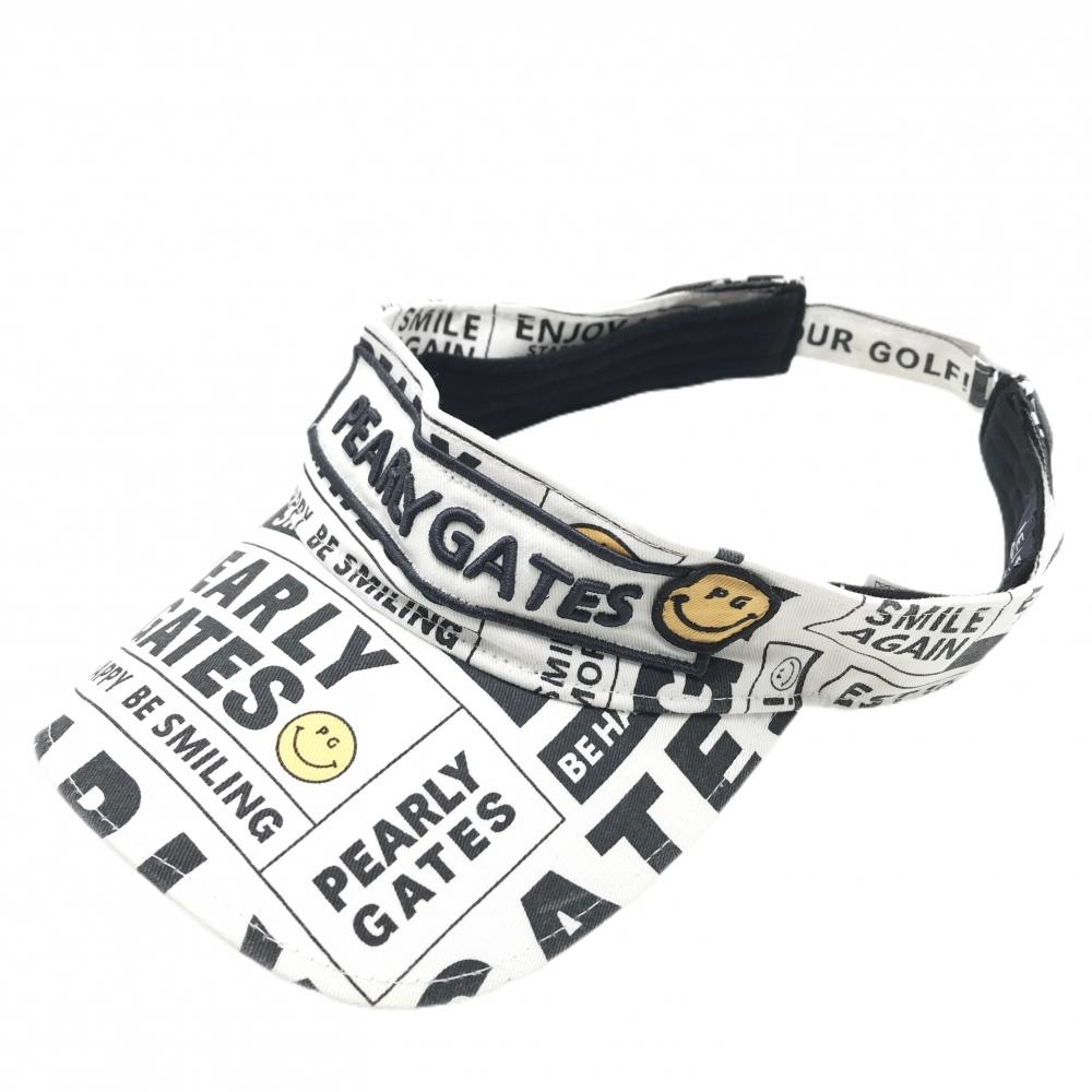 パーリーゲイツ サンバイザー 白×ネイビー ロゴ総柄 ニコちゃん スマイル  FR   ゴルフウェア PEARLY GATES