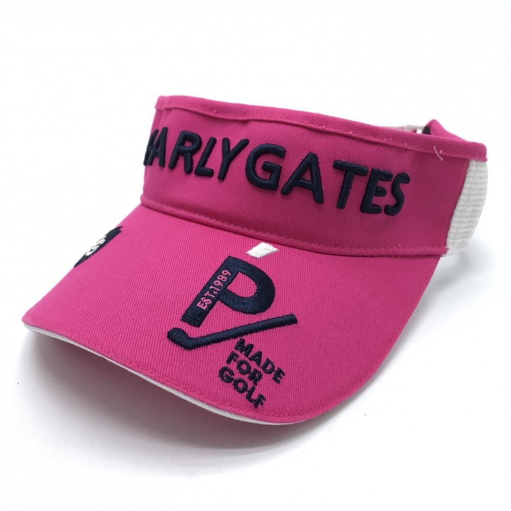 【超美品】パーリーゲイツ サンバイザー ピンク×ネイビー 立体ロゴ刺しゅう  FR   ゴルフウェア PEARLY GATES