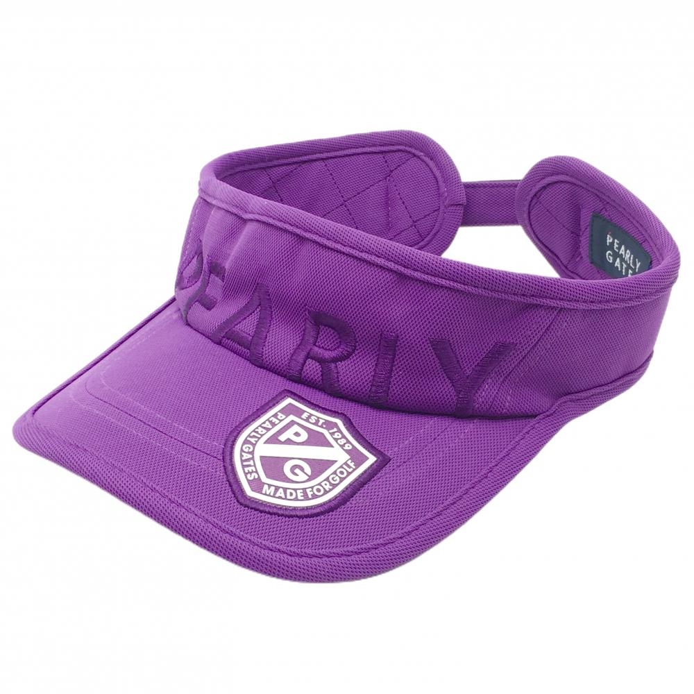 【超美品】パーリーゲイツ サンバイザー パープル×白 ロゴ刺しゅう 内側キルティング    ゴルフウェア PEARLY GATES