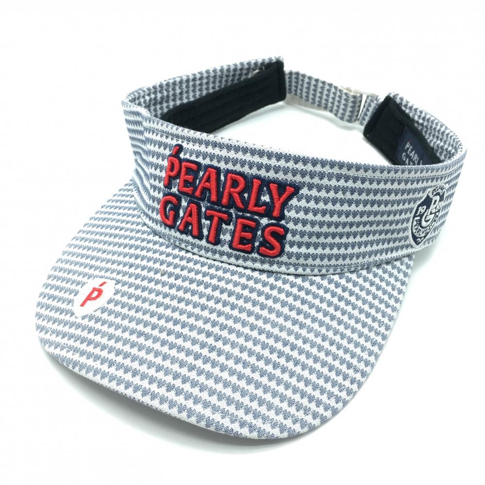【美品】パーリーゲイツ サンバイザー 白×ネイビー ハート柄風 FR   ゴルフウェア PEARLY GATES