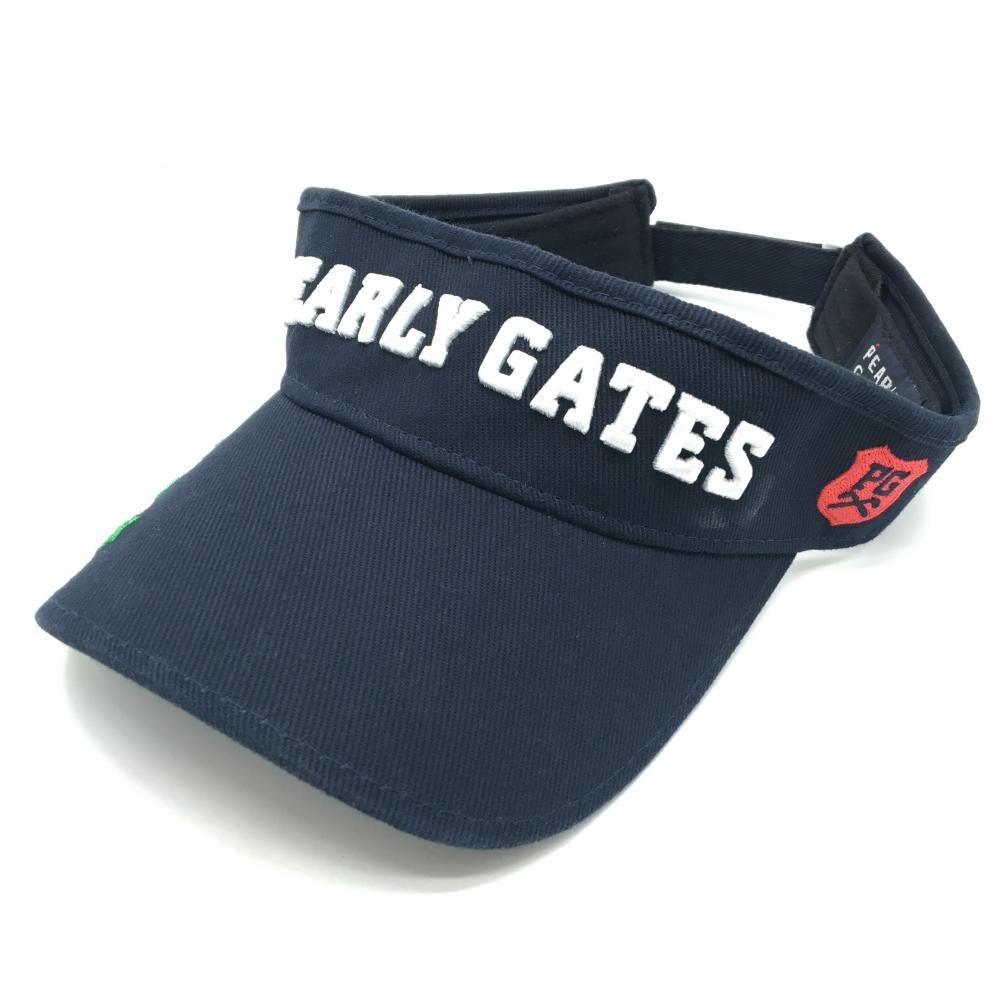【美品】パーリーゲイツ サンバイザー ネイビー×白 立体ロゴ刺しゅう 星  FR   ゴルフウェア PEARLY GATES