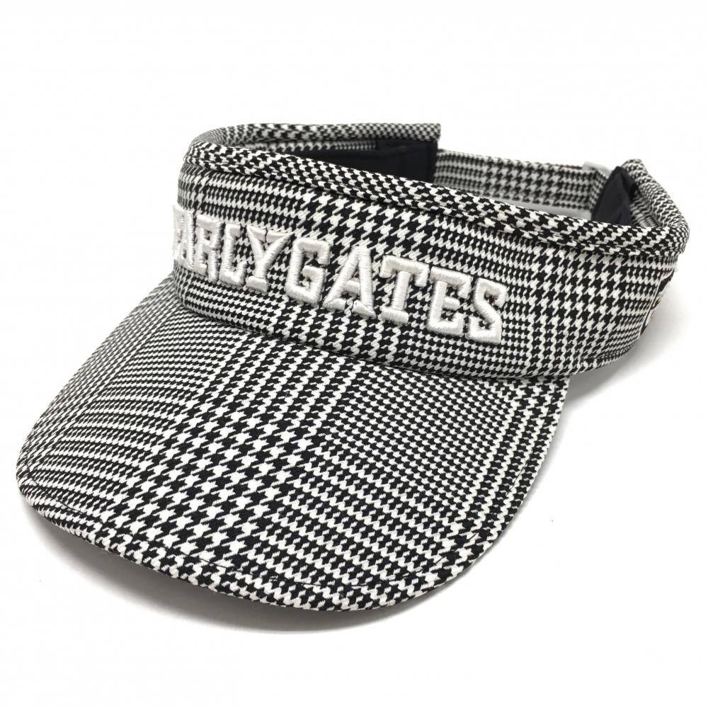 【超美品】パーリーゲイツ サンバイザー 白×黒 グレンチェック 立体ロゴ刺しゅう  FR   ゴルフウェア PEARLY GATES