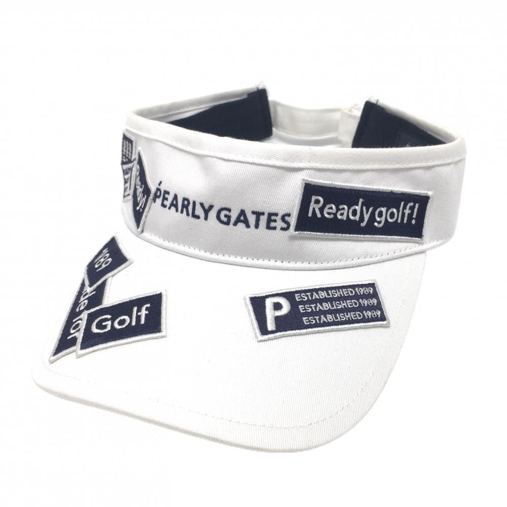パーリーゲイツ サンバイザー 白×ネイビー 複数ワッペン FR   ゴルフウェア PEARLY GATES